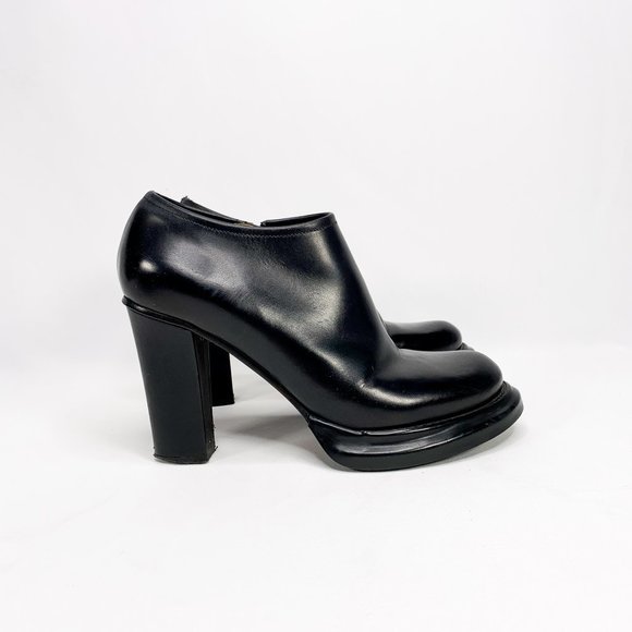Jil Sander Shoes - JIL SANDER Black Leather Booties Block Heel
